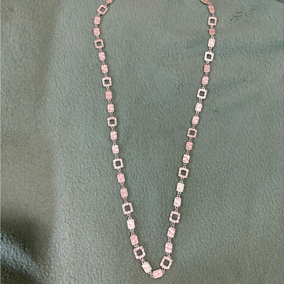 Long 33.25"-36.25" Silver Toned  Flat Rectangle  and Square Link Chain Necklace - Picture 7 of 9
